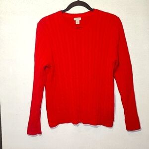 L.L. Bean Red Cable Knit Large Petite Cozy Classic Cotton